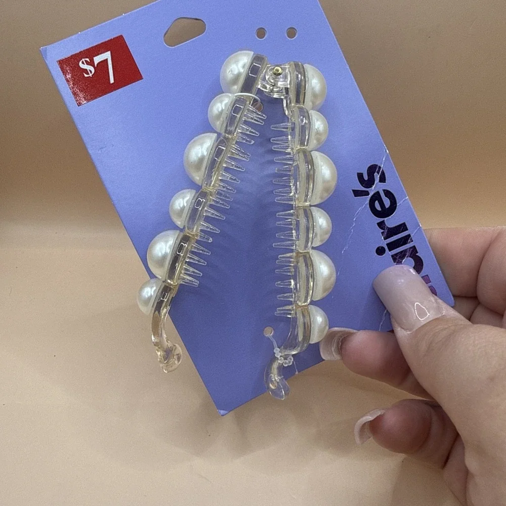 Claire's Faux Pearl Hair Twist Clip Jaws Plastic 4
